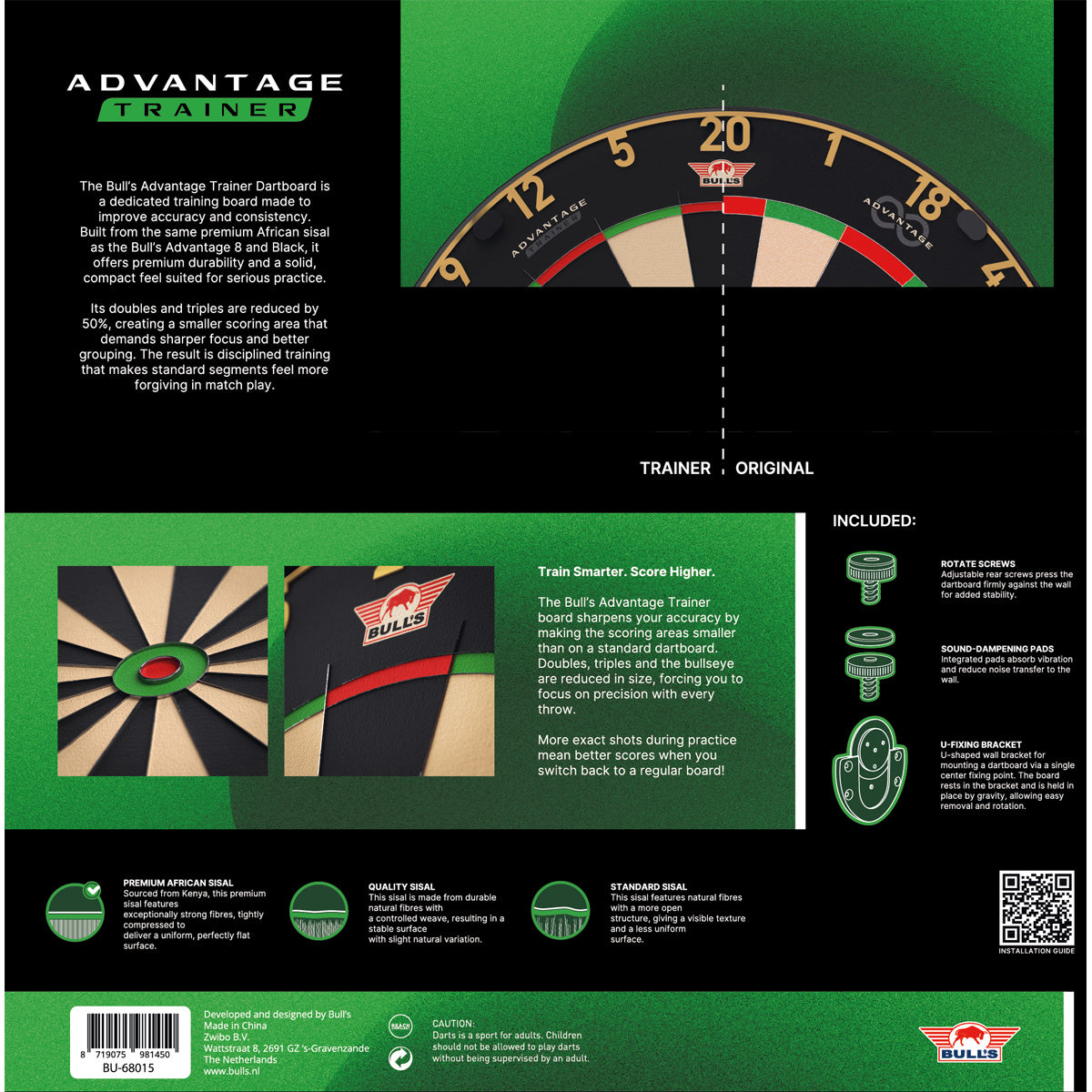 Bulls Advantage Gold Trainer Dartboard - Dünnere Doubles & Trebles
