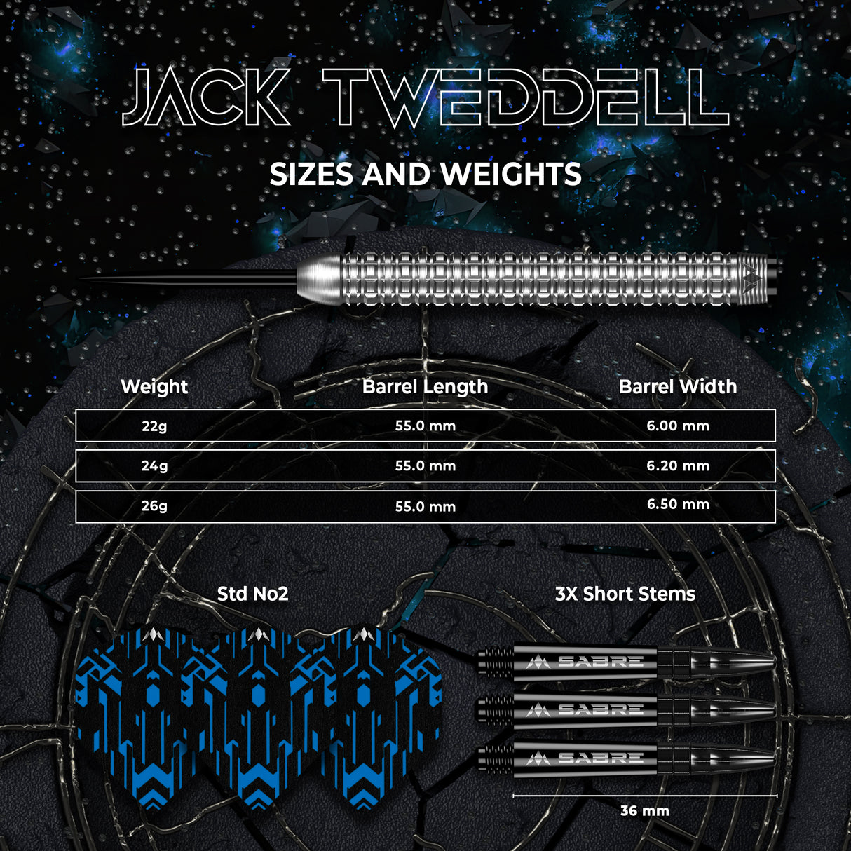 Mission Jack Tweddell Darts - Stahlspitze - 95% Tungsten - Silber