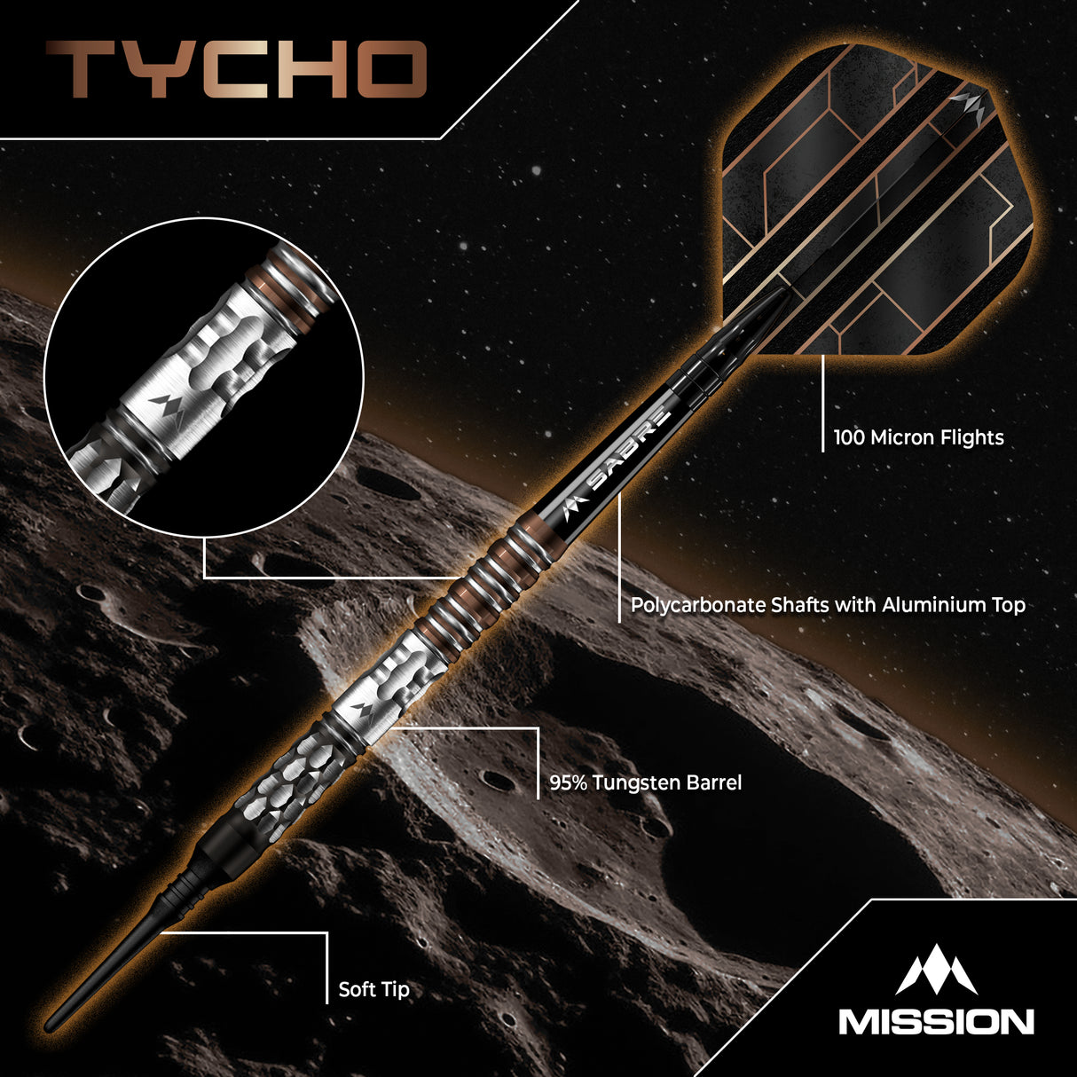 Mission Tycho Darts - Welche Spitze - 95% Tungsten - Schwarz & Bronze PVD - 20g