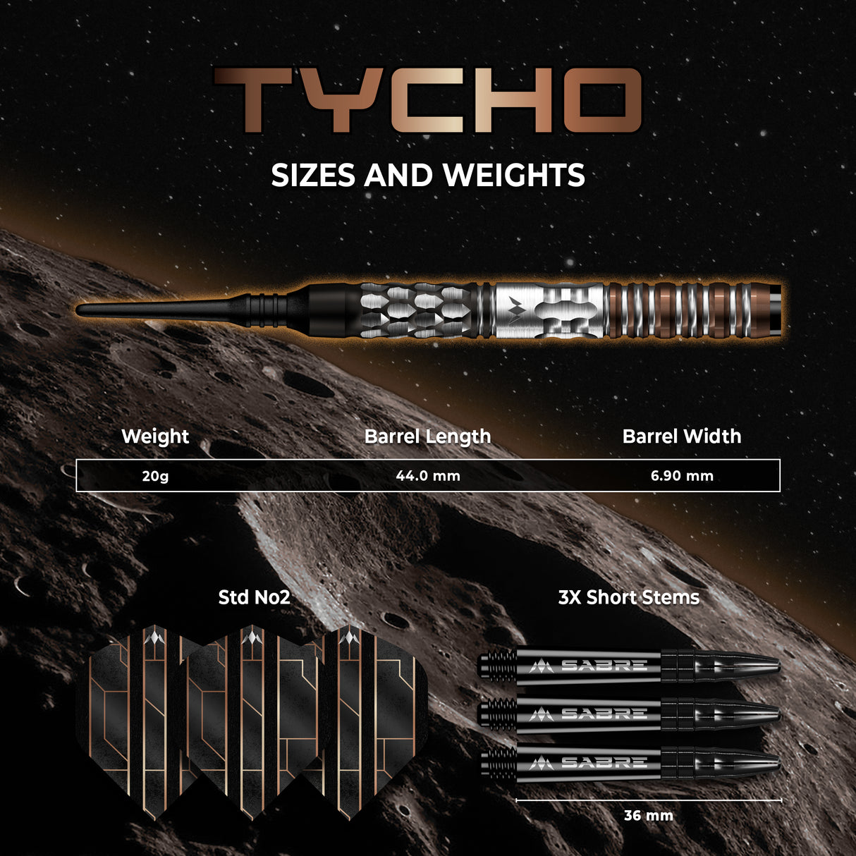 Mission Tycho Darts - Welche Spitze - 95% Tungsten - Schwarz & Bronze PVD - 20g