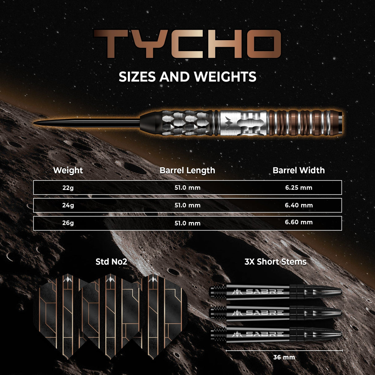 Mission Tycho Darts - Stahlspitze - 95% Tungsten - Schwarz & Bronze PVD
