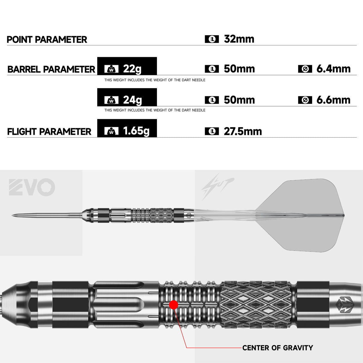 Caliburn Players Darts - Stahlspitze - 90% Tungsten - XT