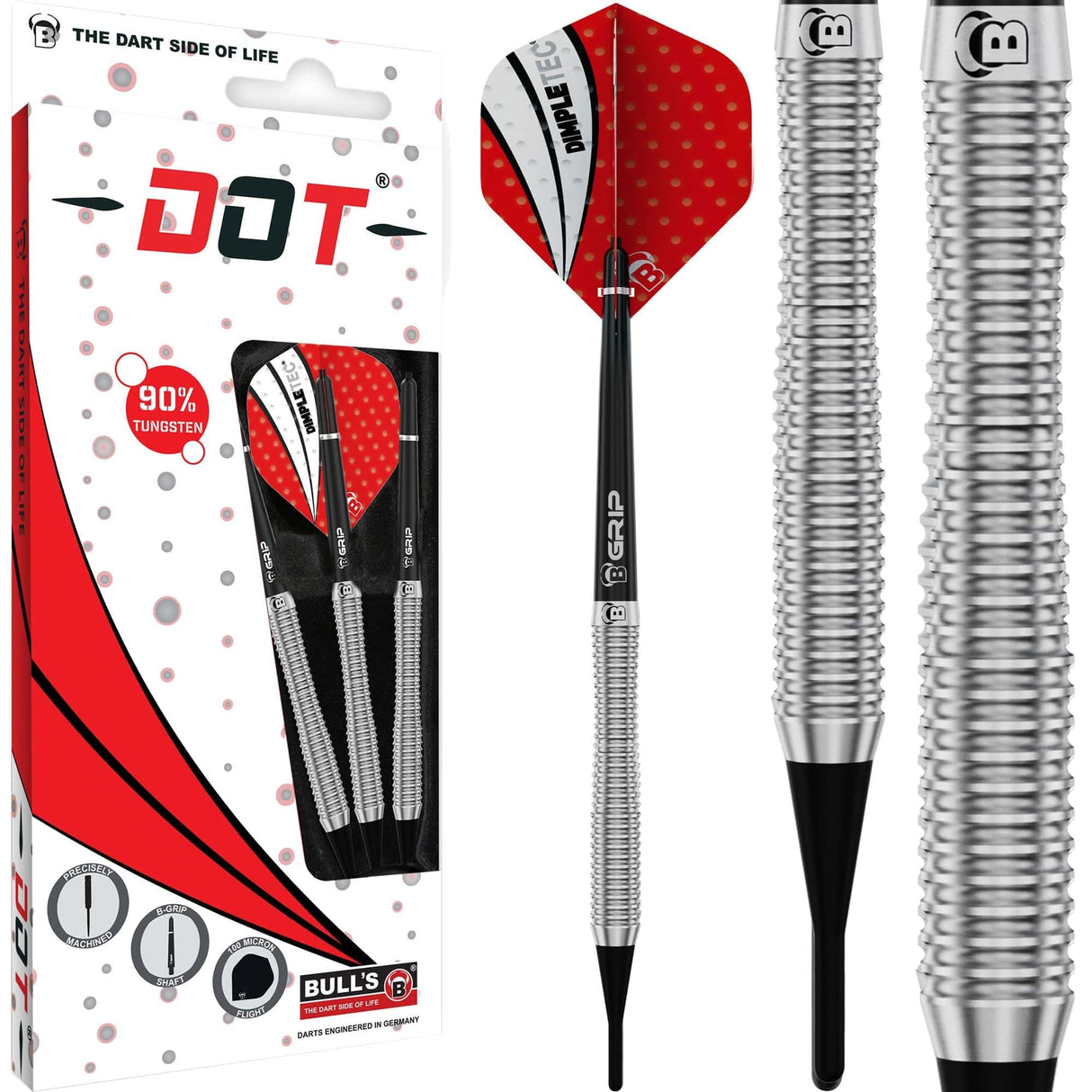 BULL'S Dot D2 Darts - Soft Tip - 90% Tungsten - Full Ring 18g