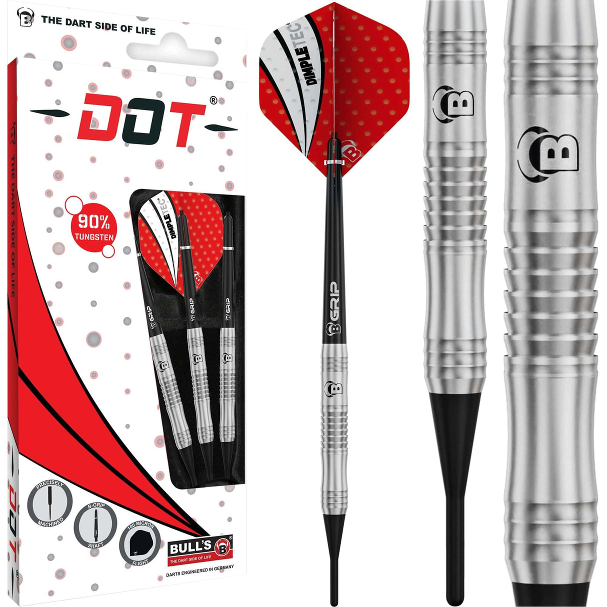 BULL'S Dot D4 Darts - Soft Tip - 90% Tungsten - Centre Shark 18g