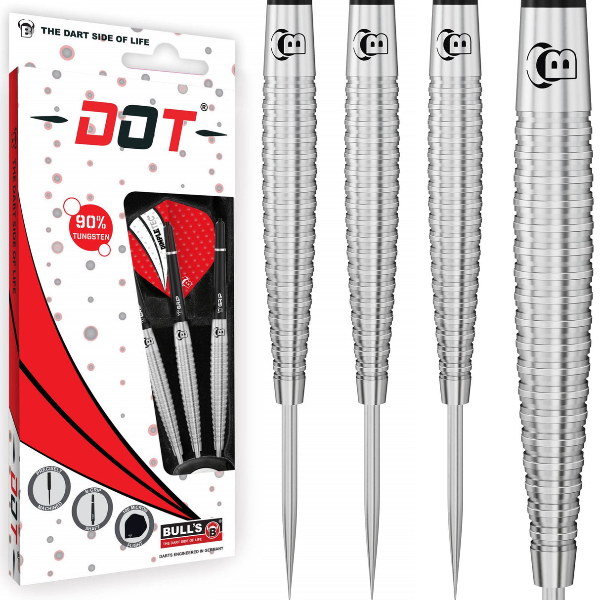 BULL'S Dot D6 Darts – Stahlspitze – 90 % Wolfram – Pyramidengriff