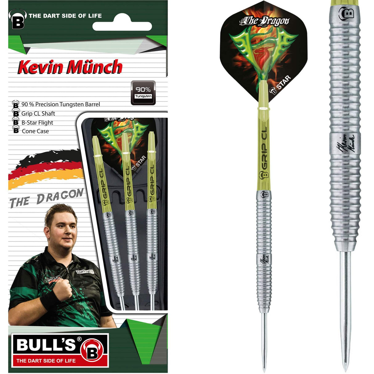 BULL'S Kevin Munch G2 Darts – Stahlspitze – 90 % Wolfram – Der Drache