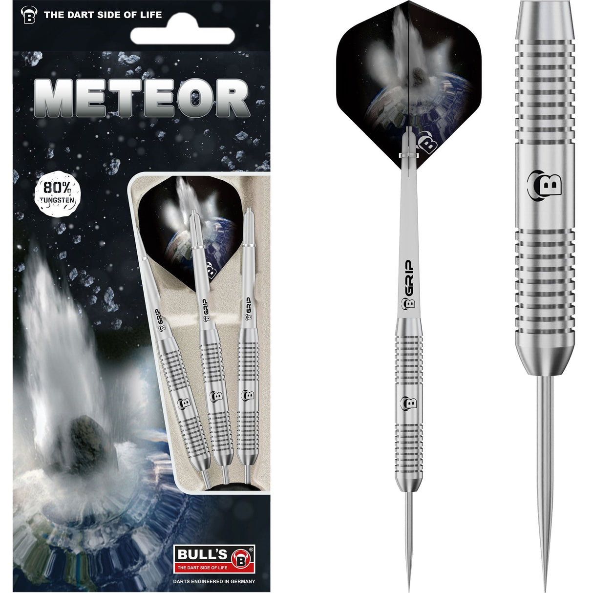 BULL'S Meteor Darts – Stahlspitze – 80 % Wolfram – MT1 – Ringed