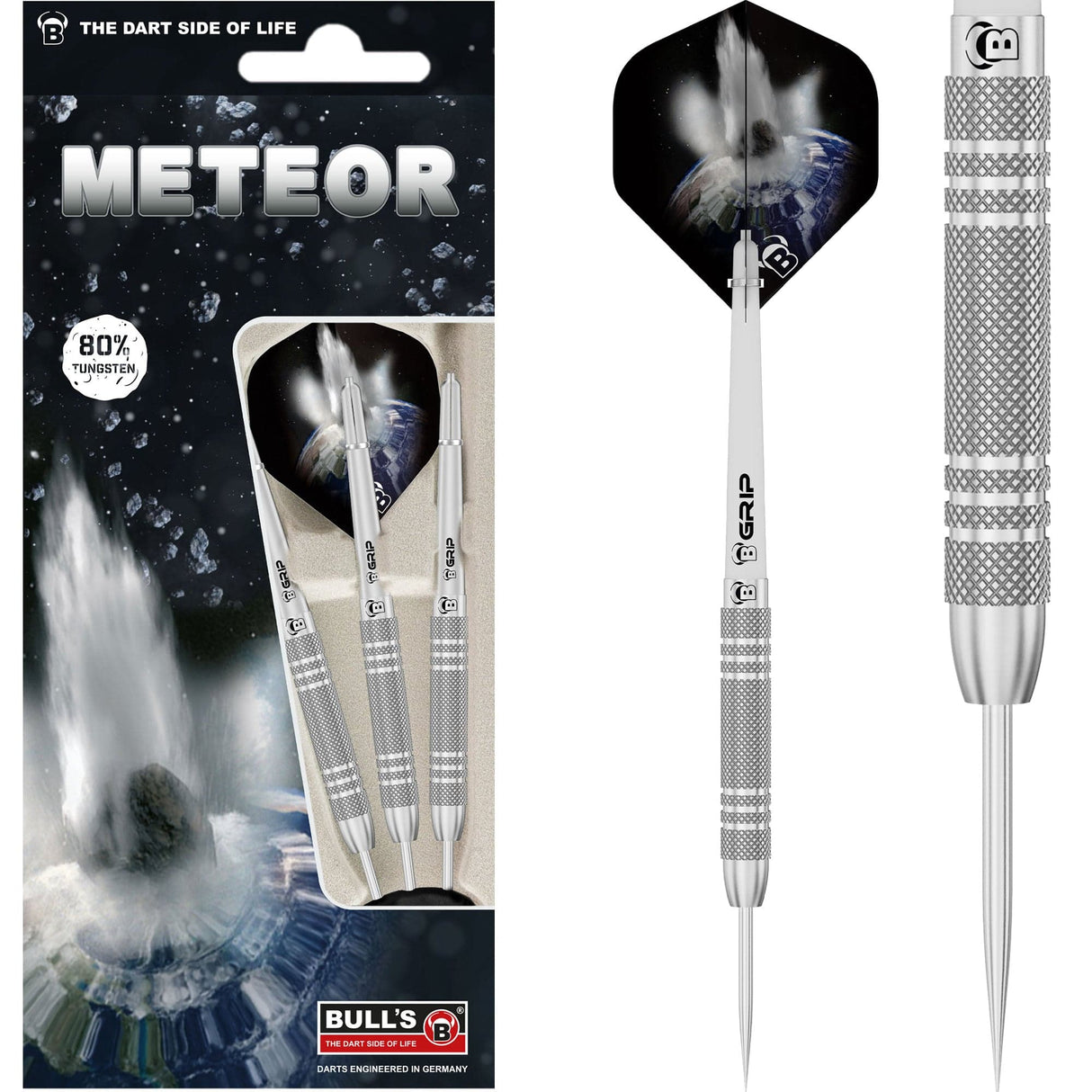 BULL'S Meteor Darts – Stahlspitze – 80 % Wolfram – MT3 – Rändel