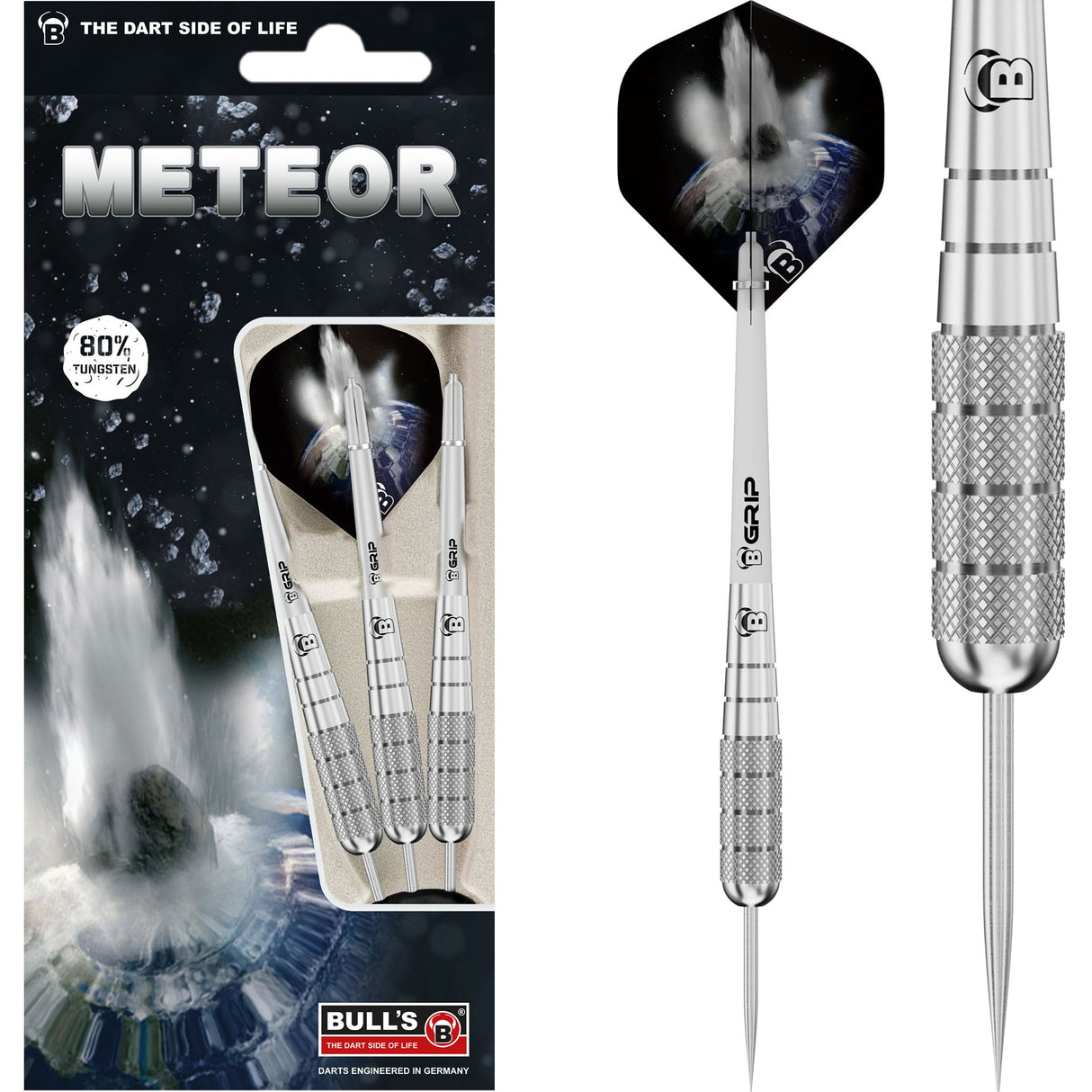 BULL'S Meteor Darts – Stahlspitze – 80 % Wolfram – MT10 – Vordere Rändelung