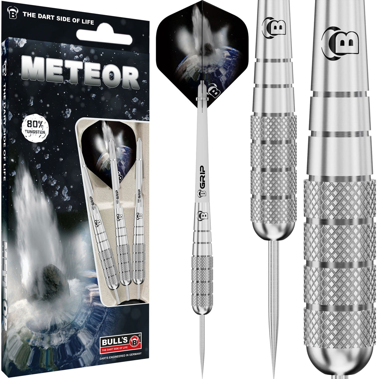 BULL'S Meteor Darts – Stahlspitze – 80 % Wolfram – MT10 – Vordere Rändelung