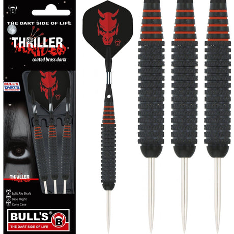 BULL'S Thriller Darts - Steel Tip - Black Brass - Red Knurled 24g