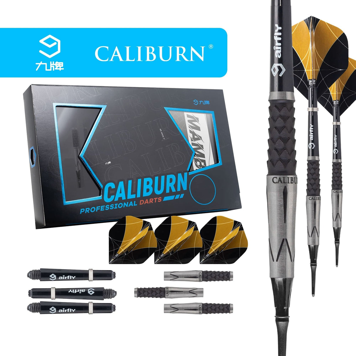 *Caliburn Player Darts - Soft Tip - 95% - Black Titanium - Mamba 19g