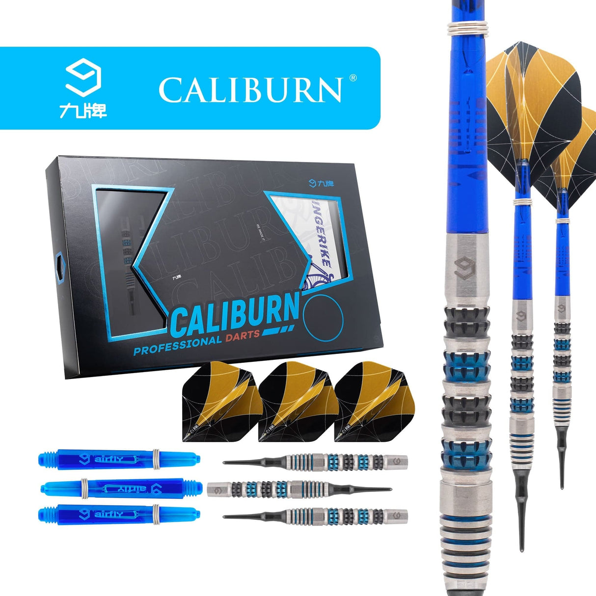 *Caliburn Ringerike Darts - Soft Tip - 90% - Black & Blue