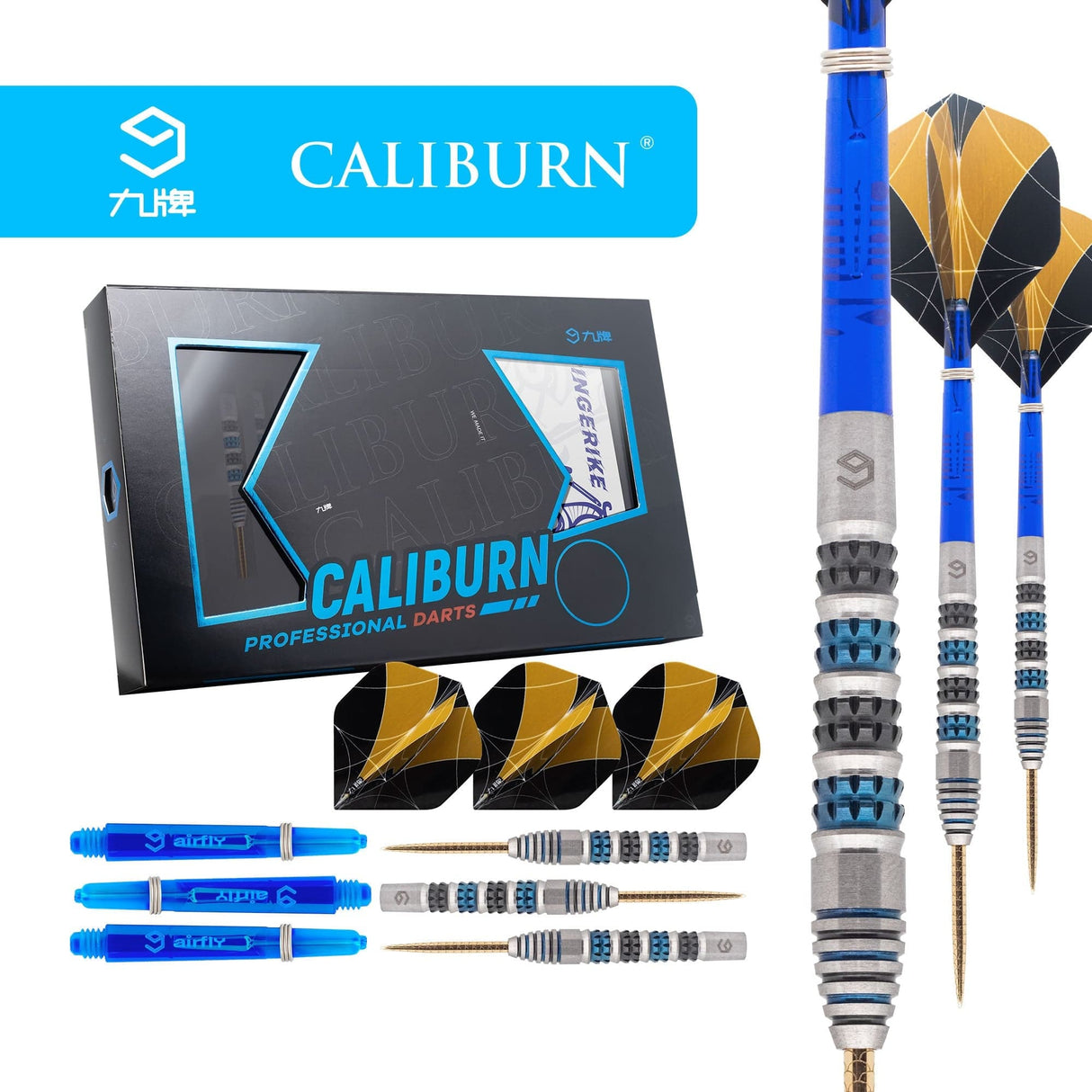 *Caliburn Ringerike Darts - Steel Tip - 90% - Black & Blue 23g