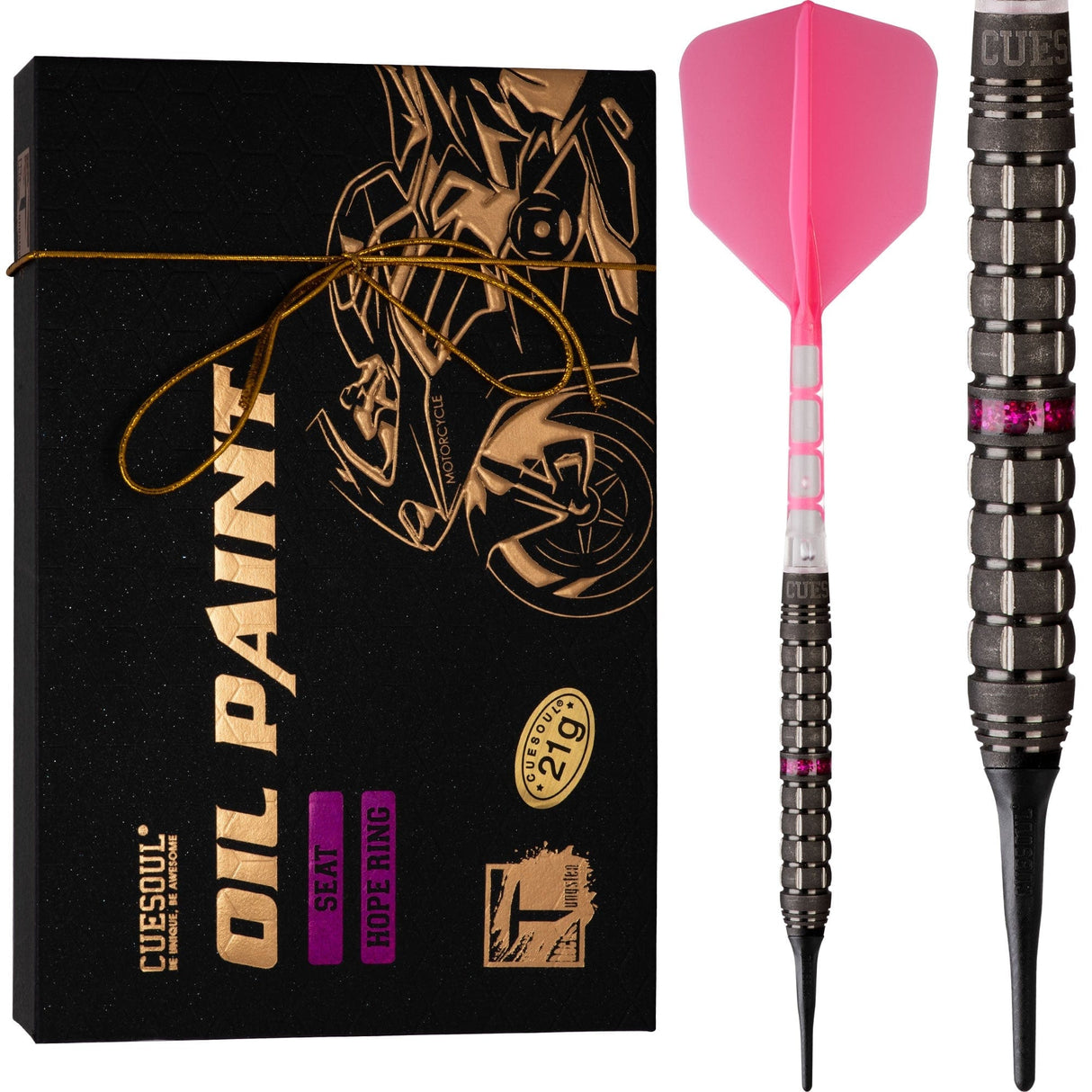 Cuesoul Motorcycle Darts - Soft Tip Tungsten - Seat - Hope Ring - Pink 21g