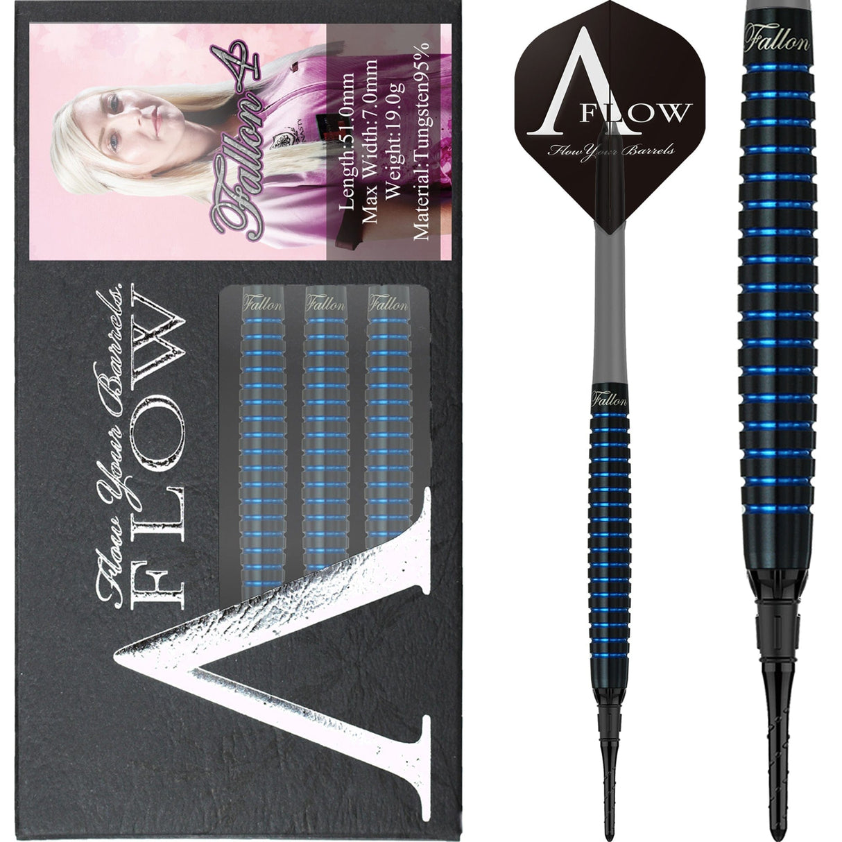 Dynasty - A Flow - Soft Tip Darts - Black Line - Fallon Sherrock - Blue Ring - Fallon 4 - 19g 19g