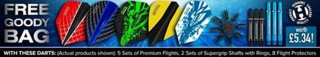 **Free** Harrows Goody Bag - (5 Sets Flights - 2 Sets Stems - 8 Flight Protectors)