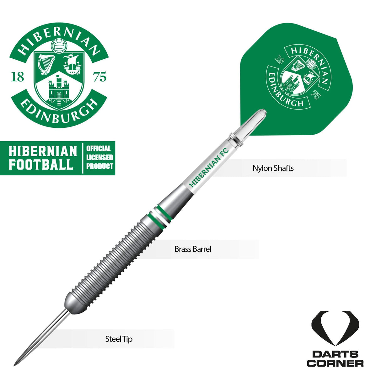 Hibernian FC - Official Licensed - Steel Tip Darts - Brass - 22g 22g
