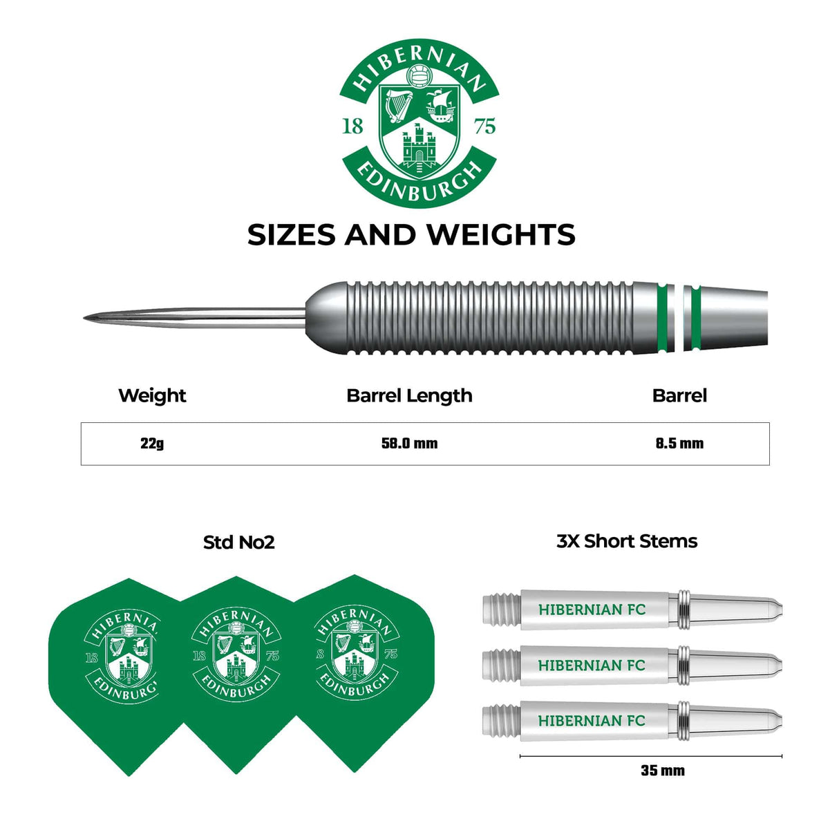 Hibernian FC - Official Licensed - Steel Tip Darts - Brass - 22g 22g