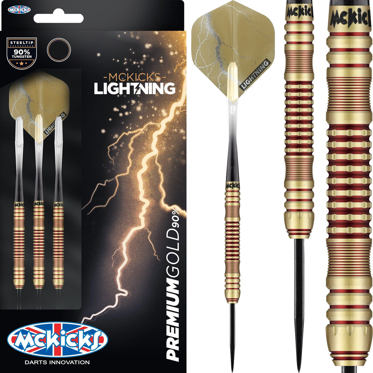 *McKicks Premium Gold Darts - Steel Tip - 90%