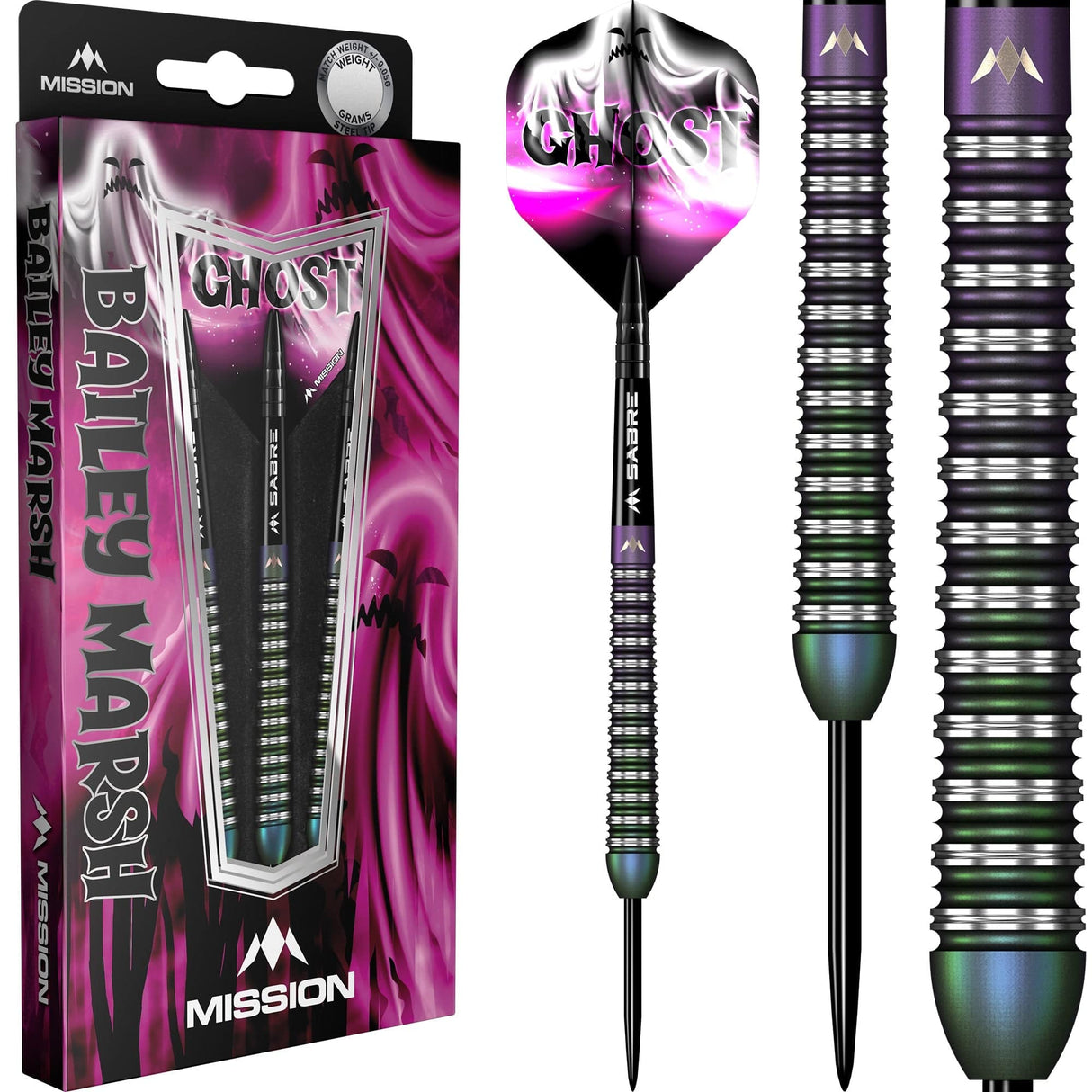 *Mission Bailey Marsh Darts - Steel Tip - 90% - Coral PVD Coating - Ghost