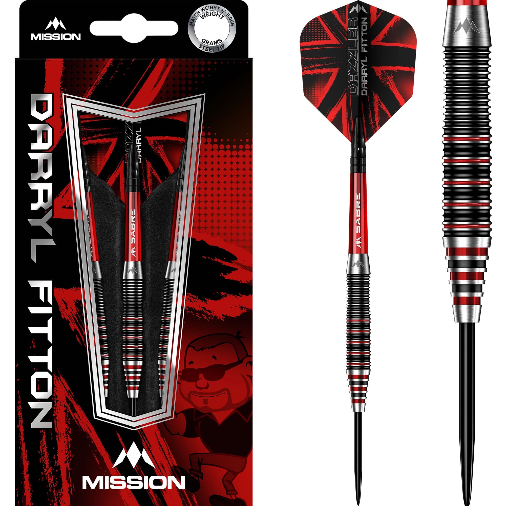 Mission Darryl Fitton Darts – Stahlspitze – Electro Black & Red – The