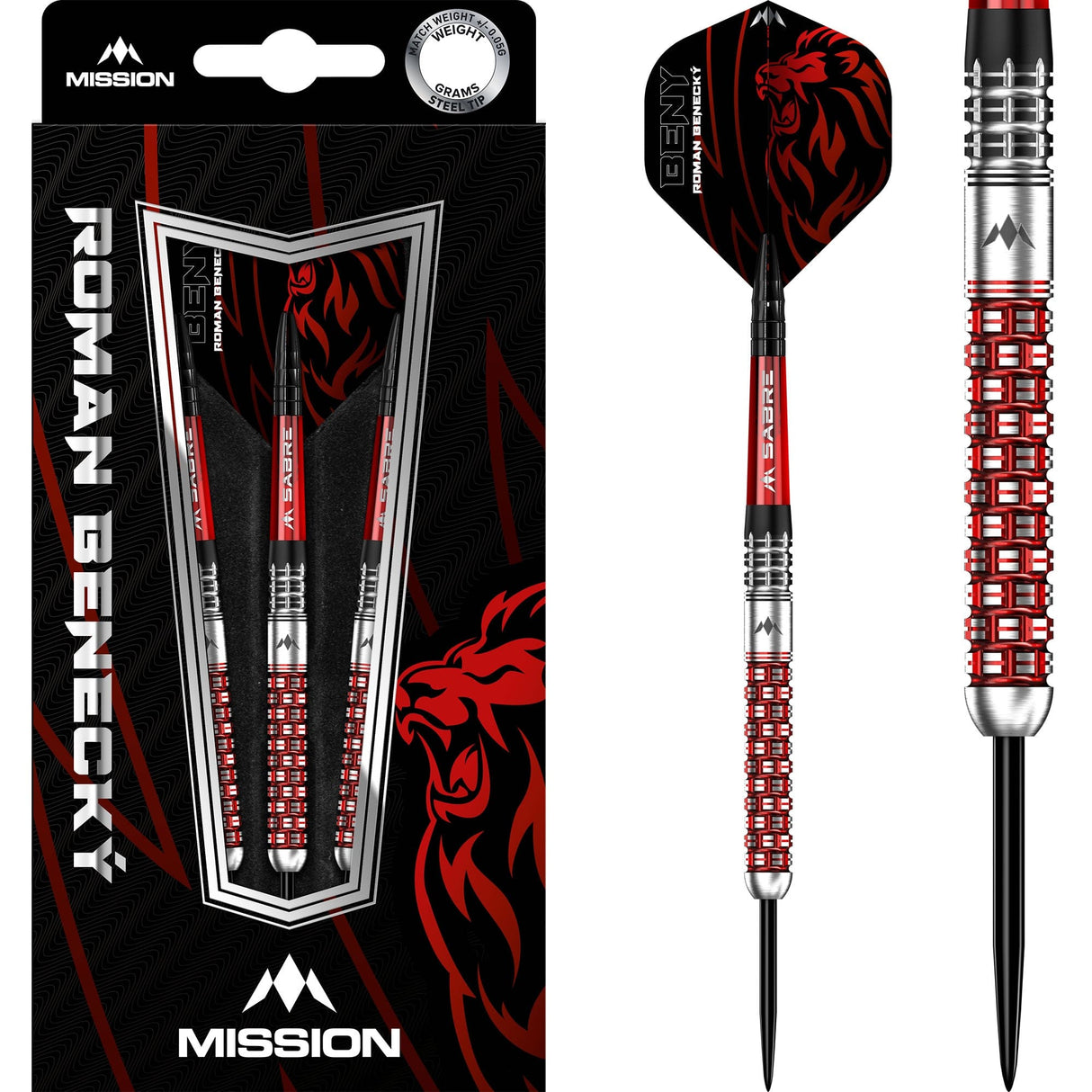 *Mission Roman Benecky Darts - Steel Tip - Black & Red 22g