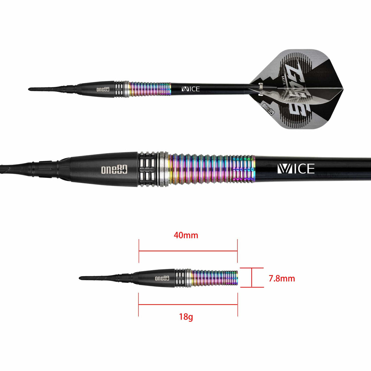 One80 Akito Yamagata Darts - Soft Tip - Guts - Signature Darts - Black & Chameleon 18g