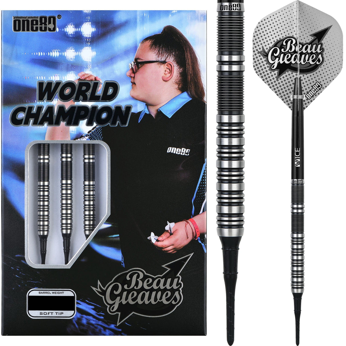 One80 Beau Greaves Darts - Soft Tip - HD - Black & Silver 18g