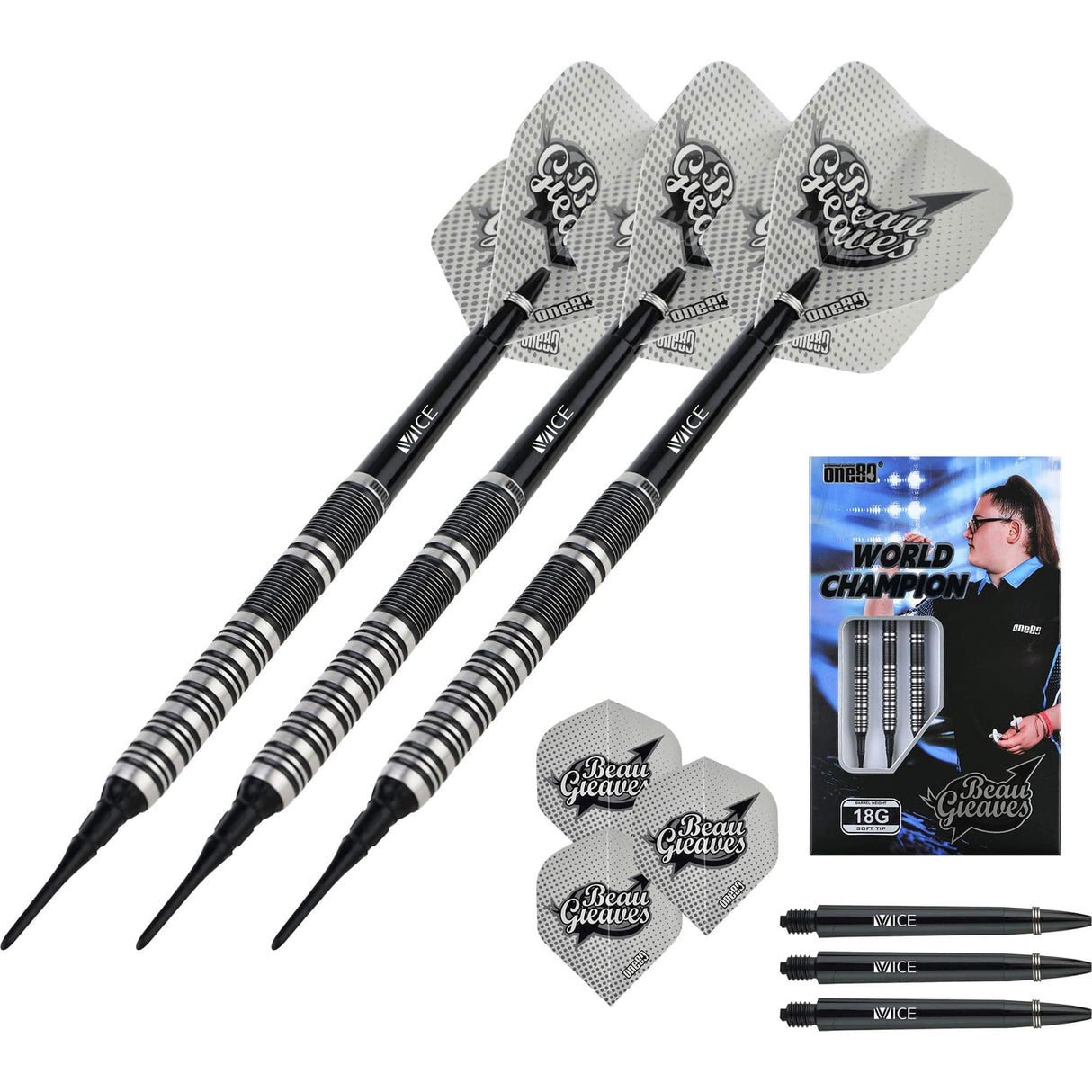 One80 Beau Greaves Darts - Soft Tip - HD - Black & Silver