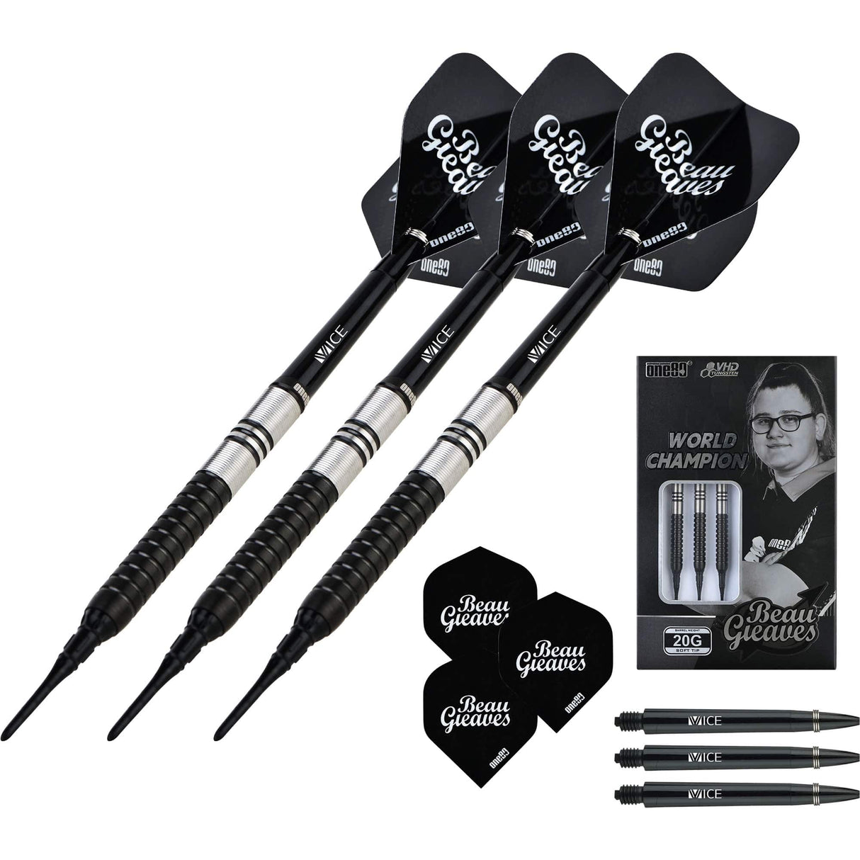 One80 Beau Greaves Darts - Soft Tip - VHD - Black Edition
