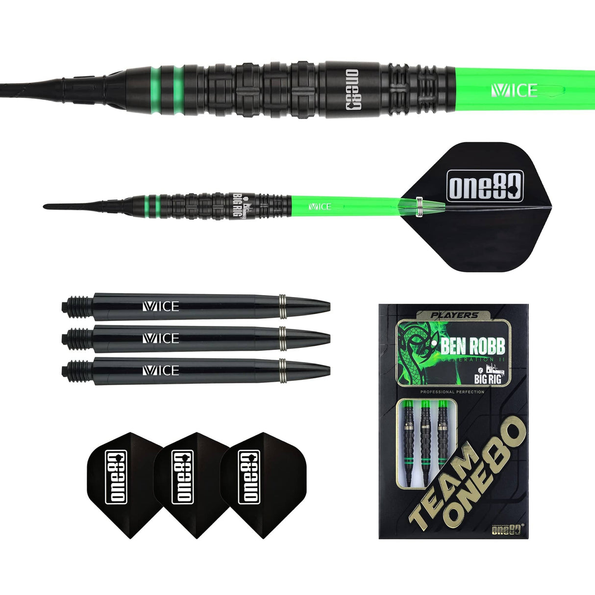 One80 Ben Robb V2 Darts - Soft Tip - Big Rig - Black
