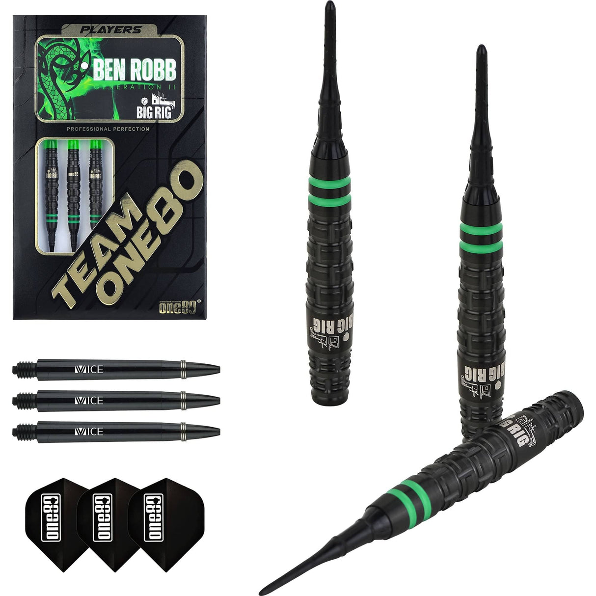 One80 Ben Robb V2 Darts - Soft Tip - Big Rig - Black