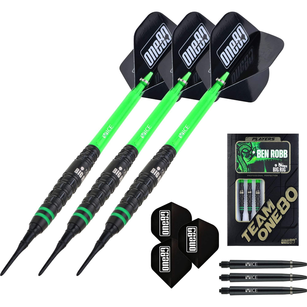 One80 Ben Robb V2 Darts - Soft Tip - Big Rig - Black