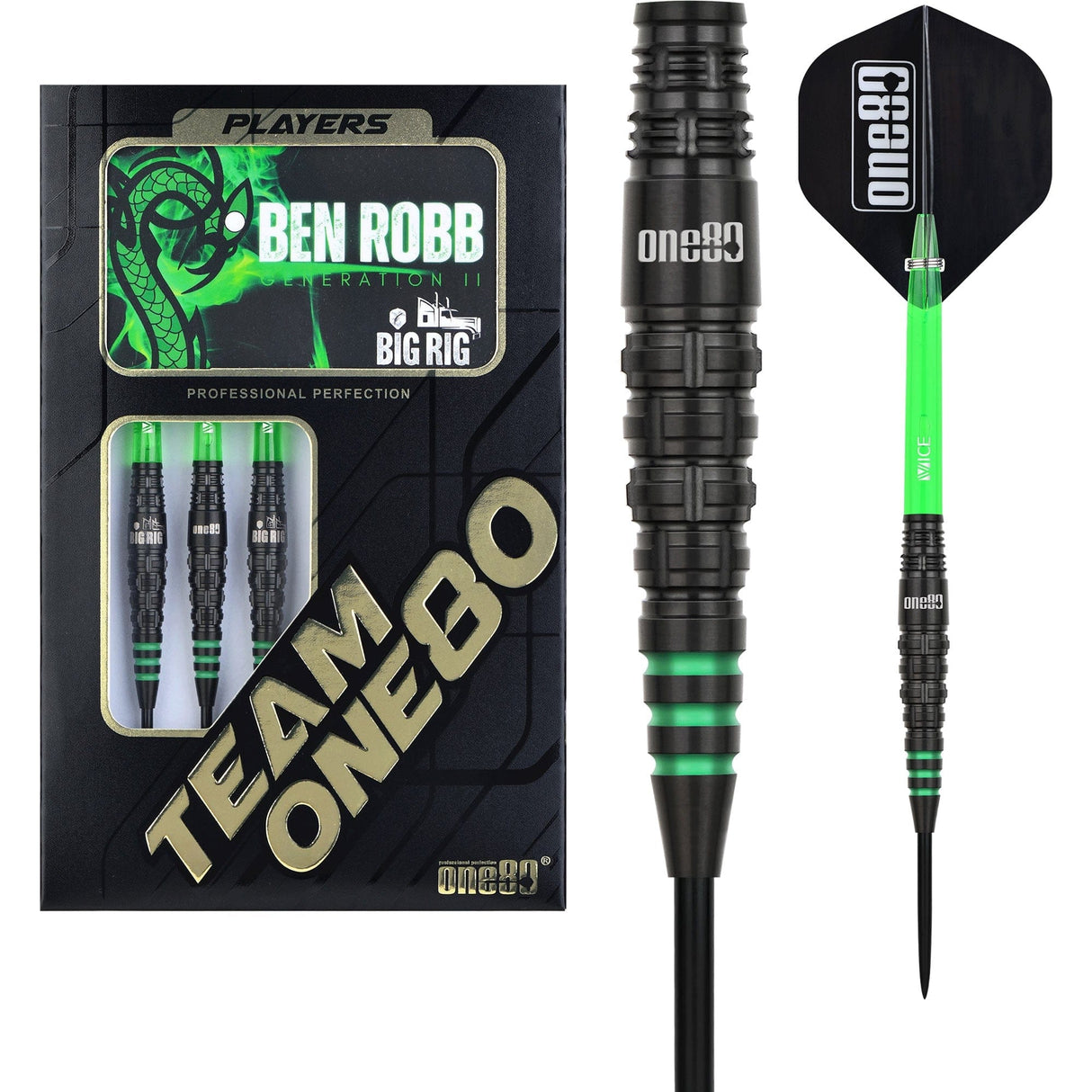 One80 Ben Robb V2 Darts - Steel Tip - Big Rig - Black