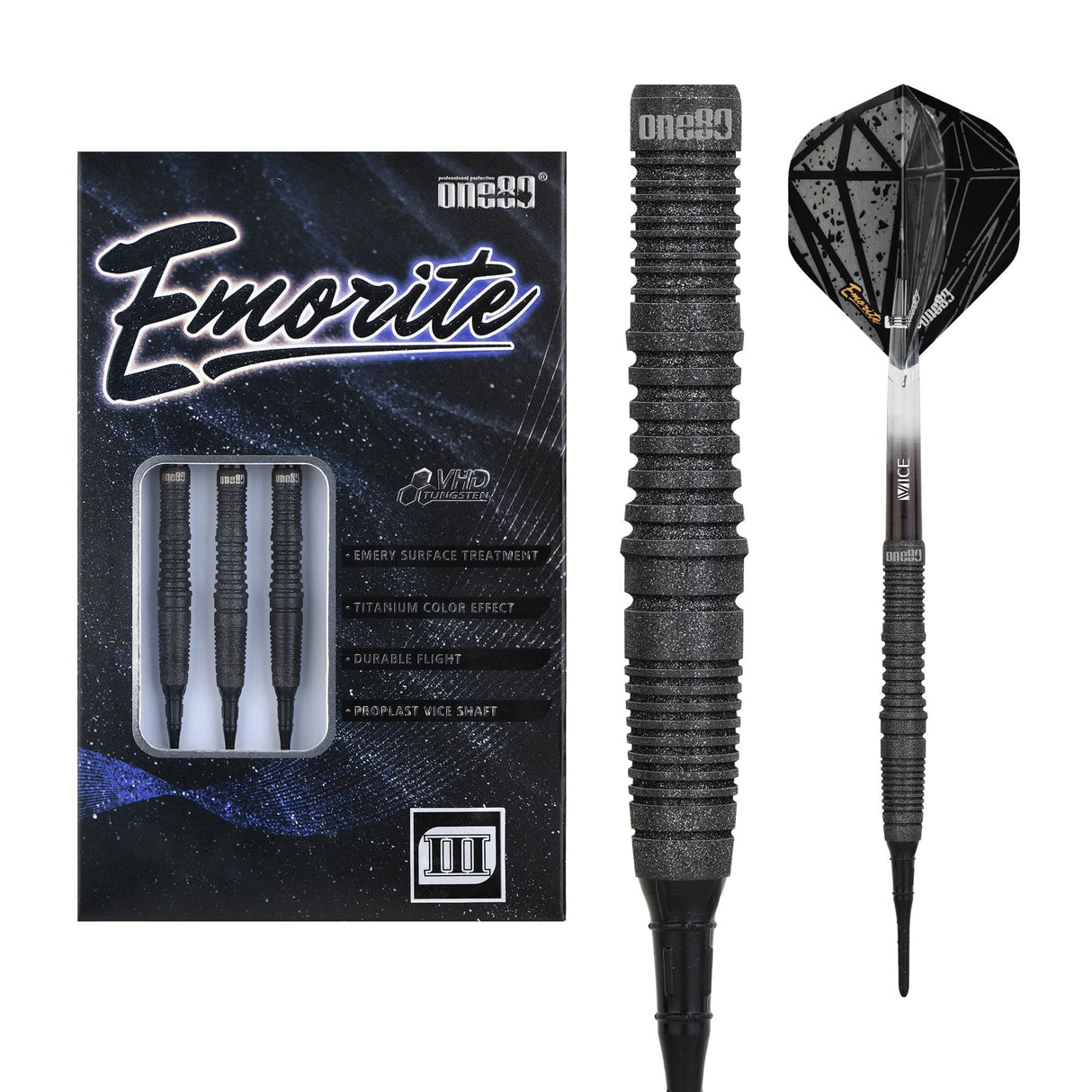One80 Emorite 03 Darts - Soft Tip - 90% Tungsten - Black 20g