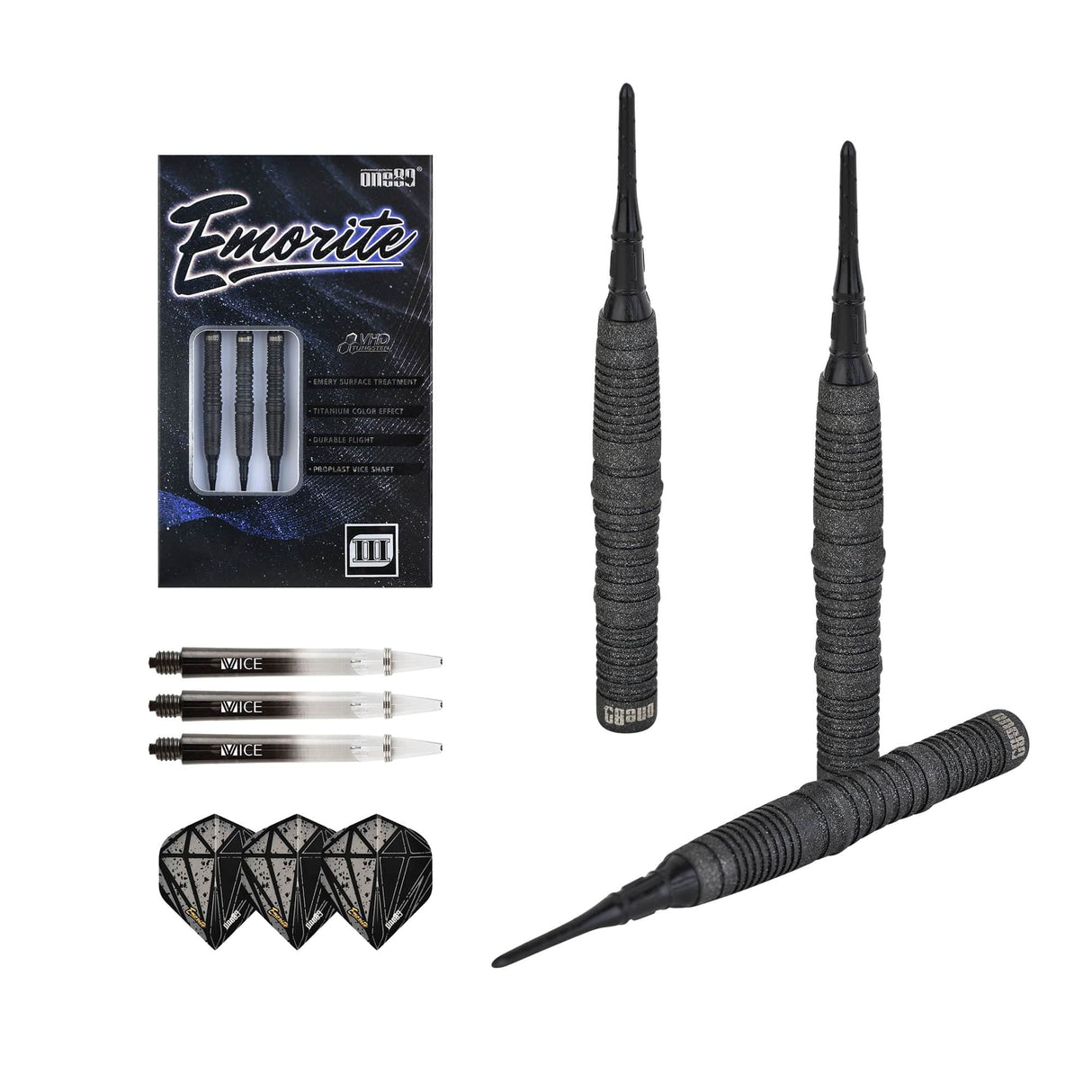 One80 Emorite 03 Darts - Soft Tip - 90% Tungsten - Black 20g