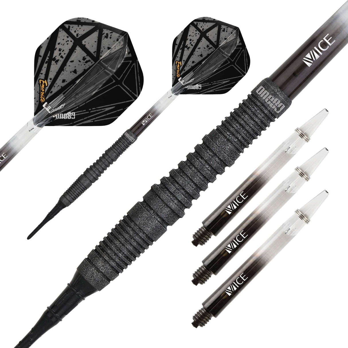 One80 Emorite 03 Darts - Soft Tip - 90% Tungsten - Black 20g
