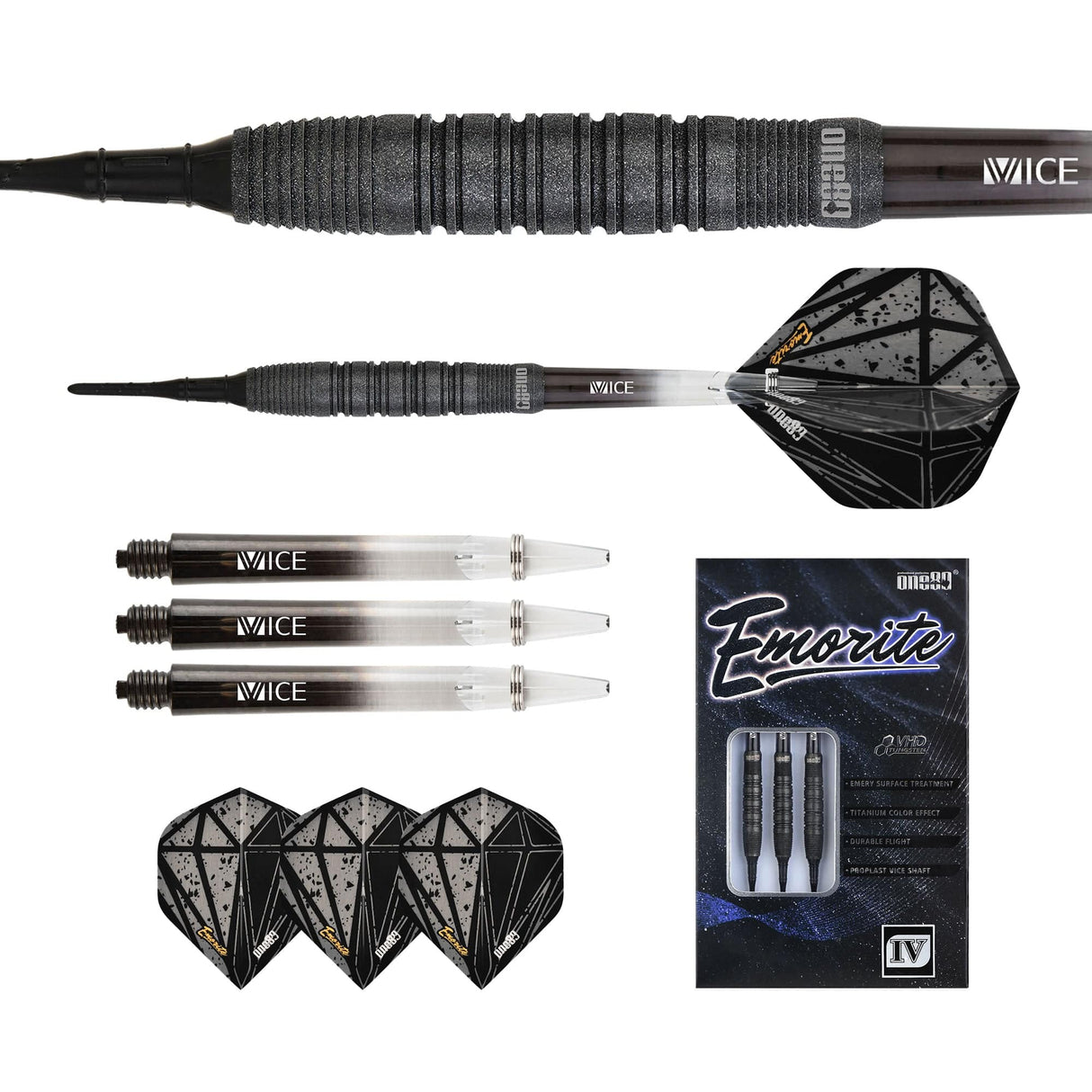 One80 Emorite 04 Darts - Soft Tip - 90% Tungsten - Black 20g