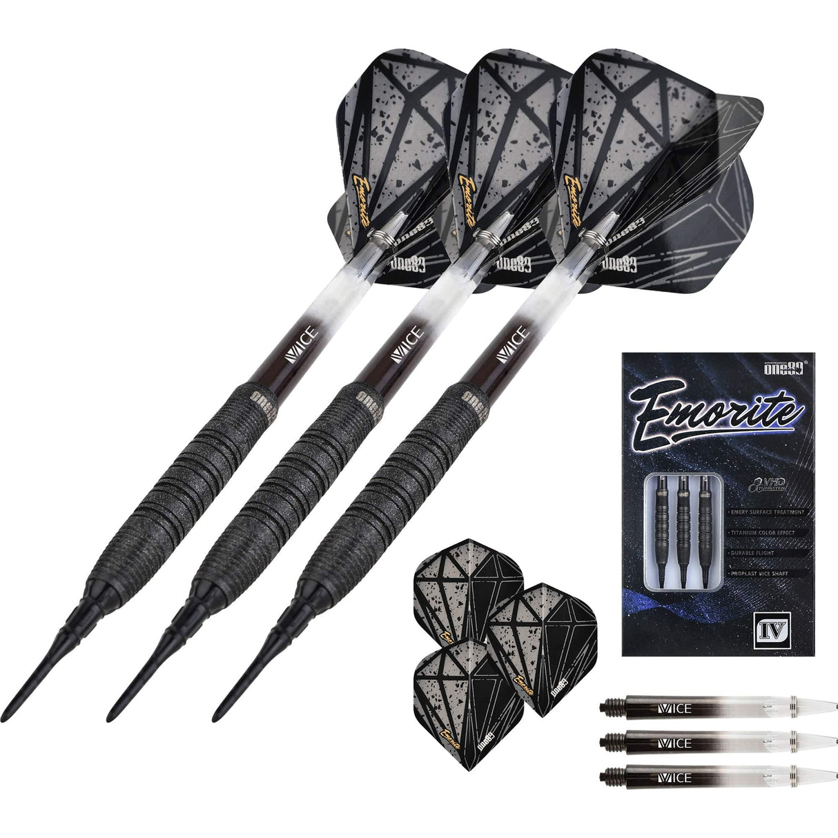 One80 Emorite 04 Darts - Soft Tip - 90% Tungsten - Black 20g