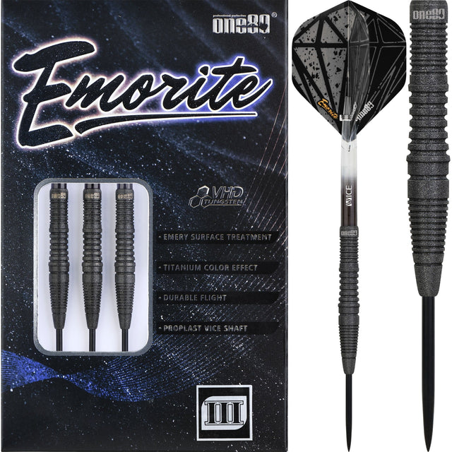 One80 Emorite 03 Darts - Steel Tip - 90% Tungsten - Black 22g
