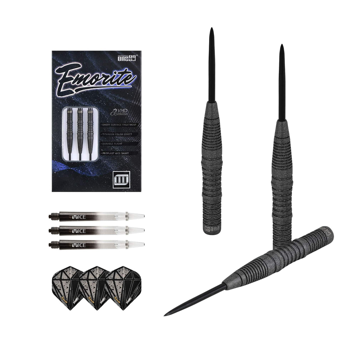 One80 Emorite 03 Darts - Steel Tip - 90% Tungsten - Black