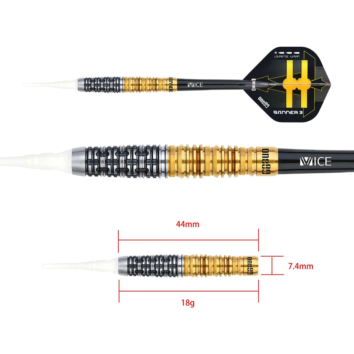 One80 Gunner III Darts - Soft Tip - Lourence Ilagan - Black & Gold 18g