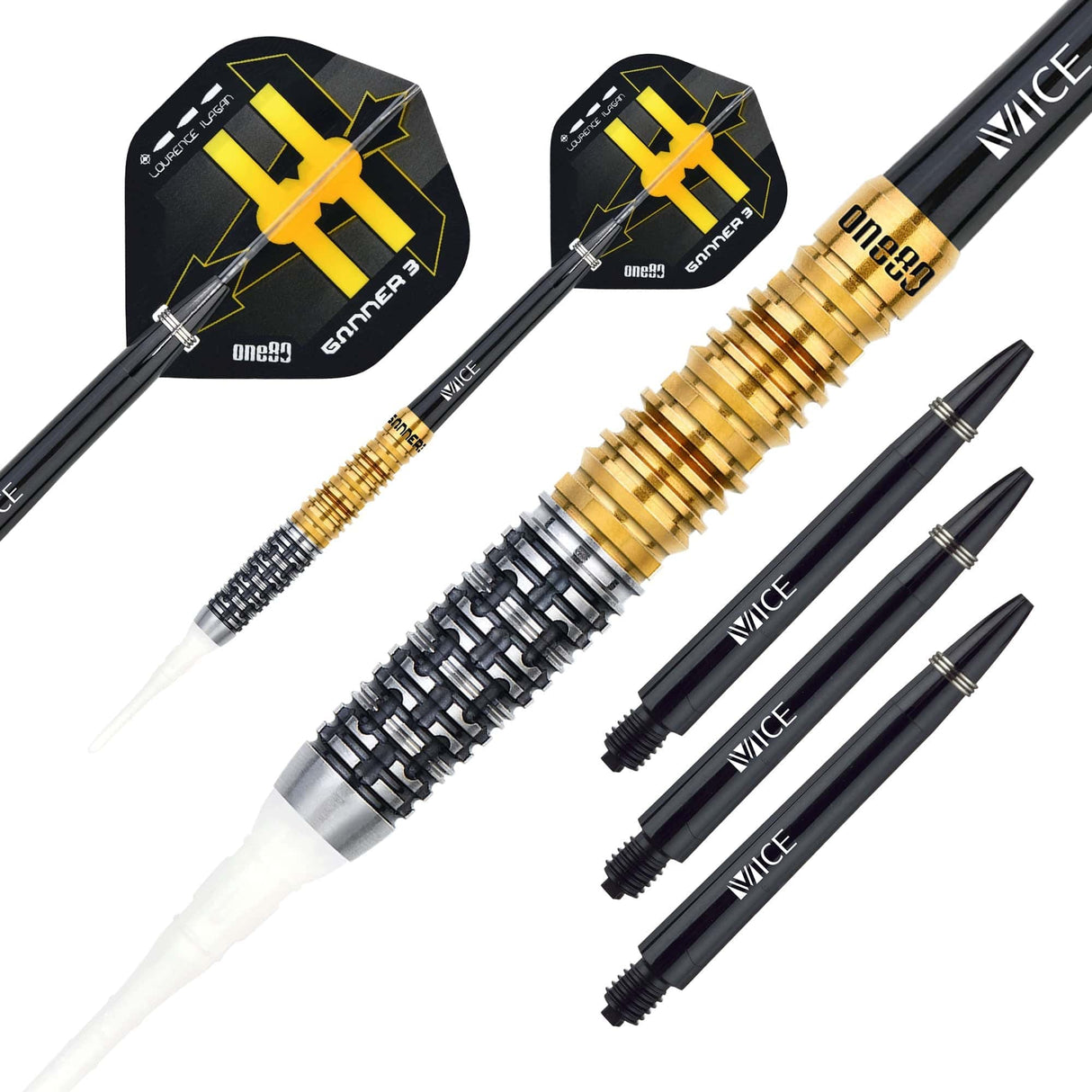 One80 Gunner III Darts - Soft Tip - Lourence Ilagan - Black & Gold 18g