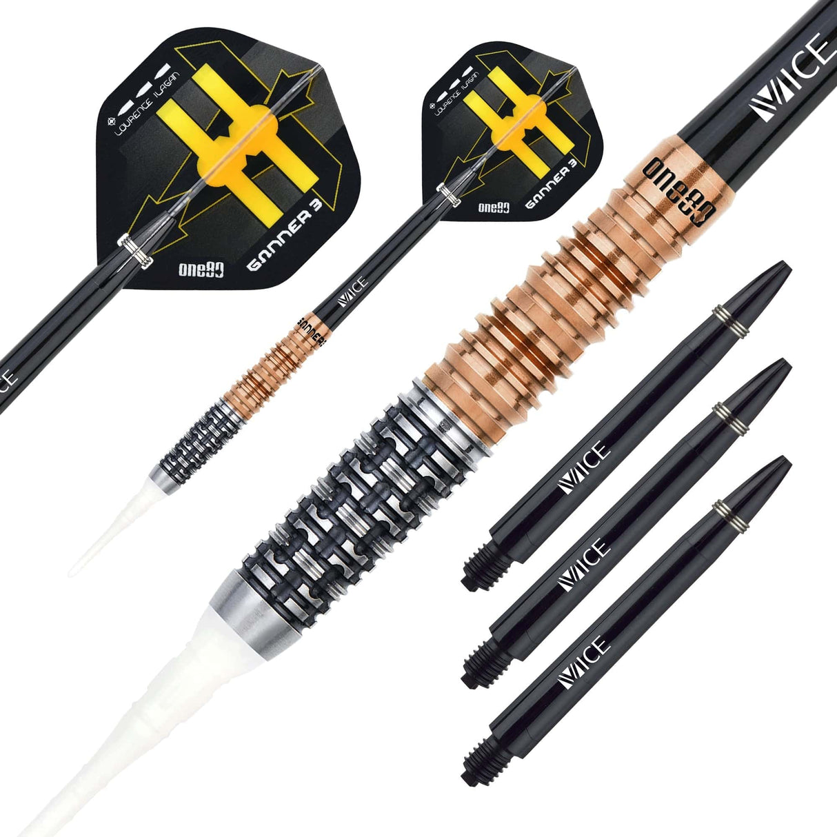 One80 Gunner III Darts - Soft Tip - Lourence Ilagan - Black & Rose Gold 20g