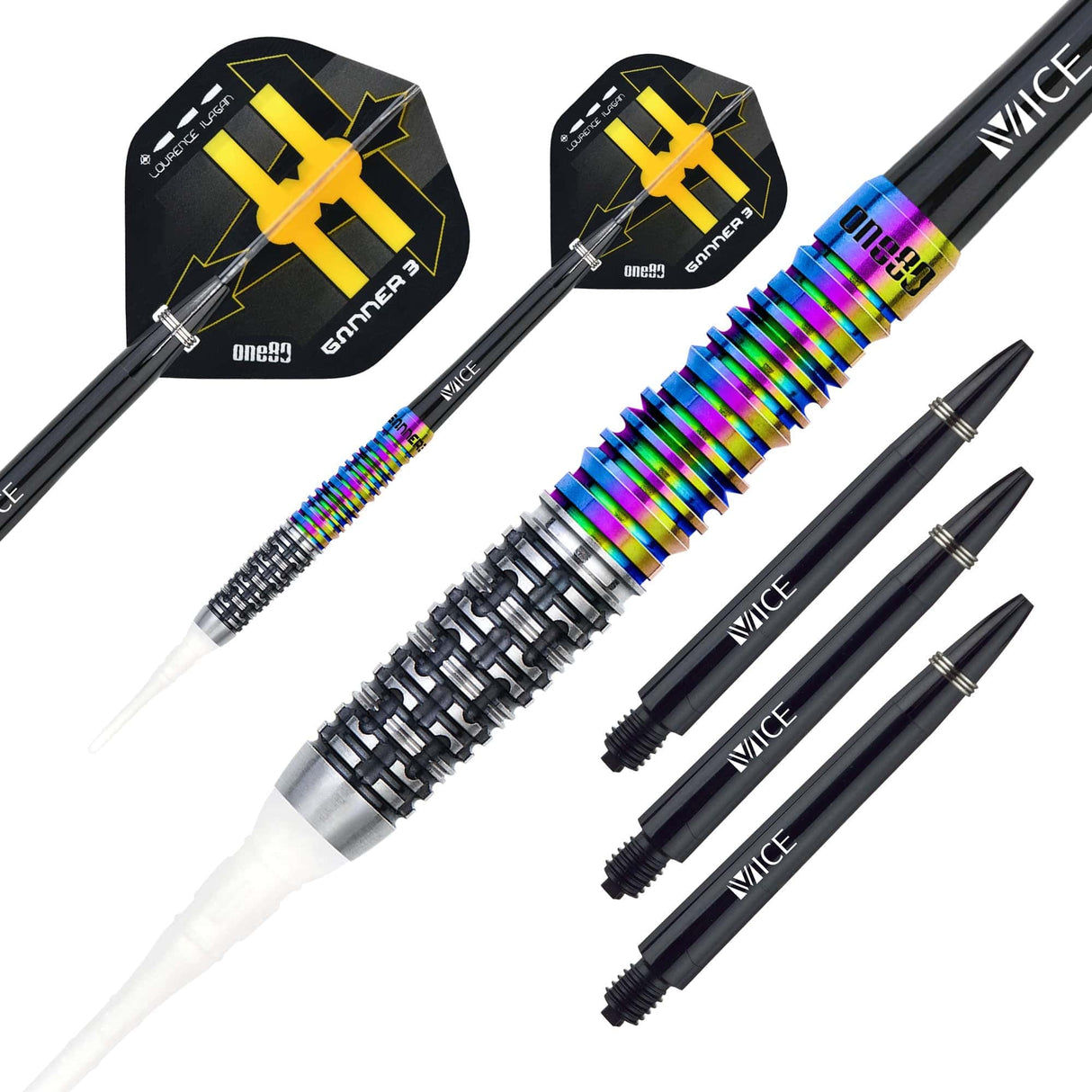 One80 Gunner III Darts - Soft Tip - Lourence Ilagan - Black & Chameleon 22g