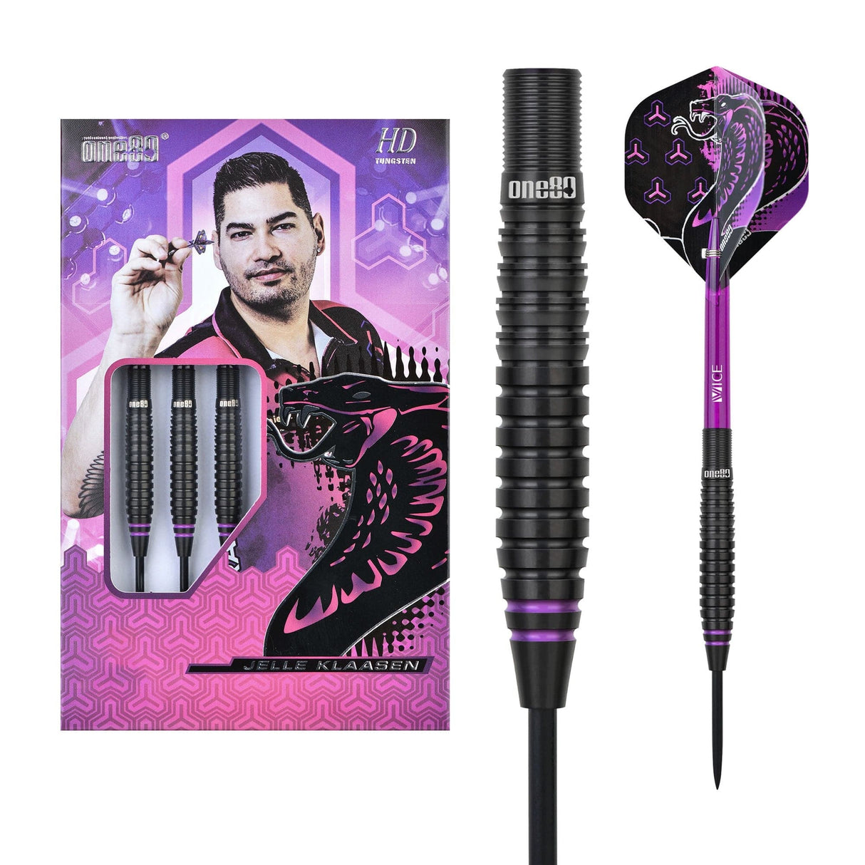One80 Jelle Klaasen HD Darts - Steel Tip - The Cobra - Black
