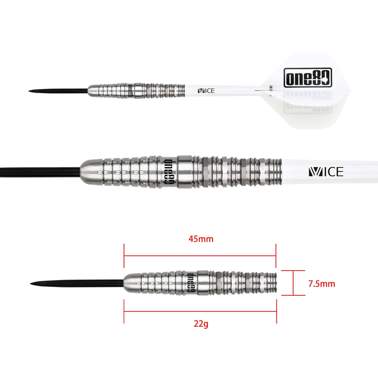 One80 Noriyuki Nakamura Darts - Steel Tip - V2 - Silver - 22g 22g
