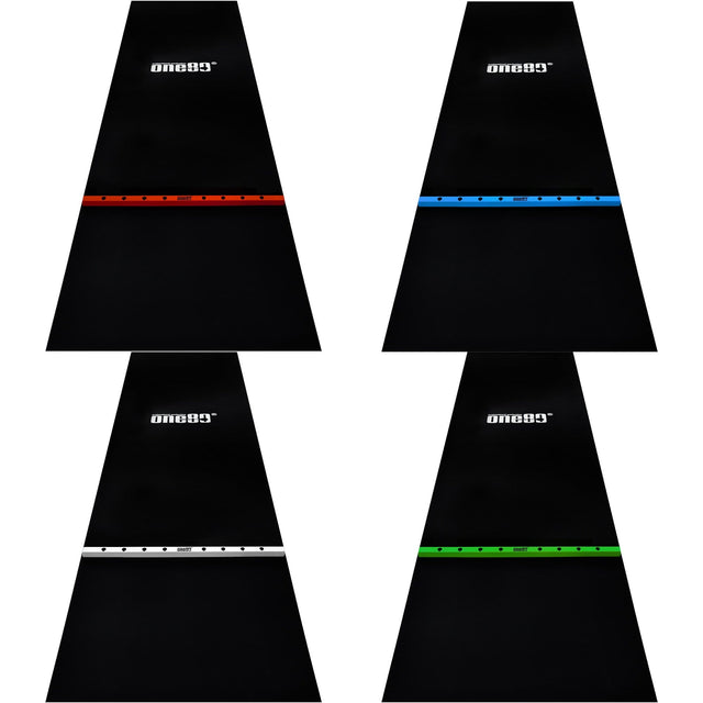 One80 Rubber Dart Mat with Oche - Floor Protection - Black - 300x90cm - Wide