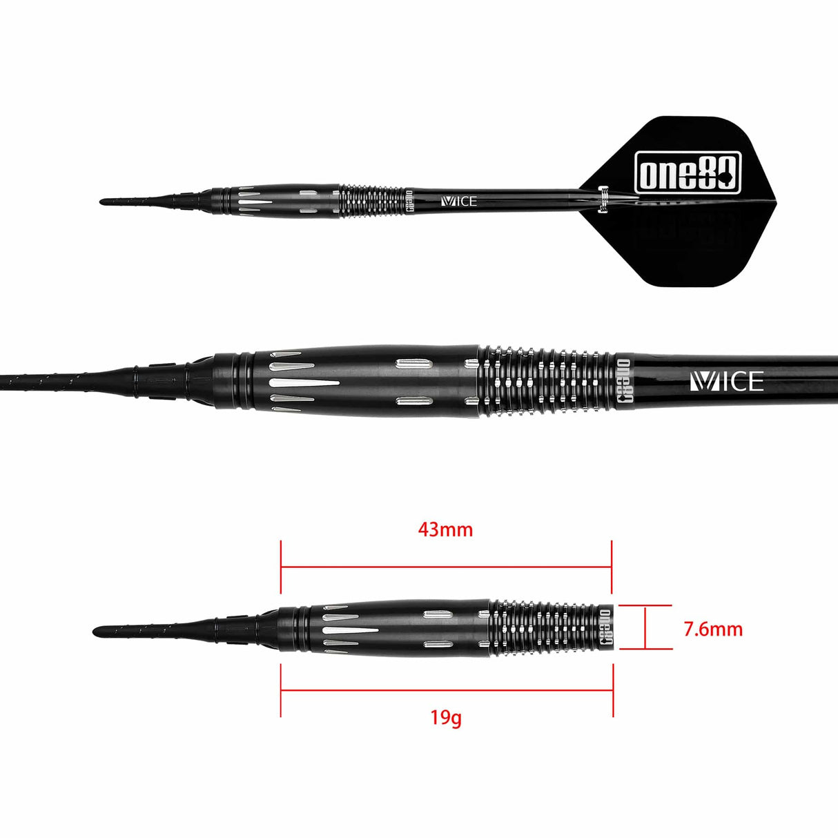 One80 Saori Miymoto Darts - Soft Tip - Rafale - Signature - Black - 19g 19g